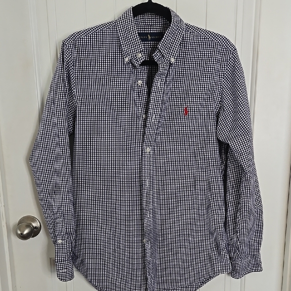 Polo by Ralph Lauren Navy Blue & White Checkered Button Down Shirt 100% Cotton - Picture 1 of 5